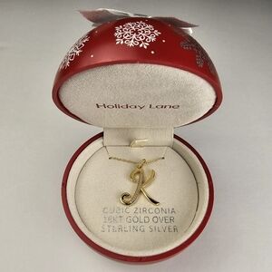 Holiday Lane Cubic Zirconia 18KT Gold 'K' Initial Necklace in Sterling Silver